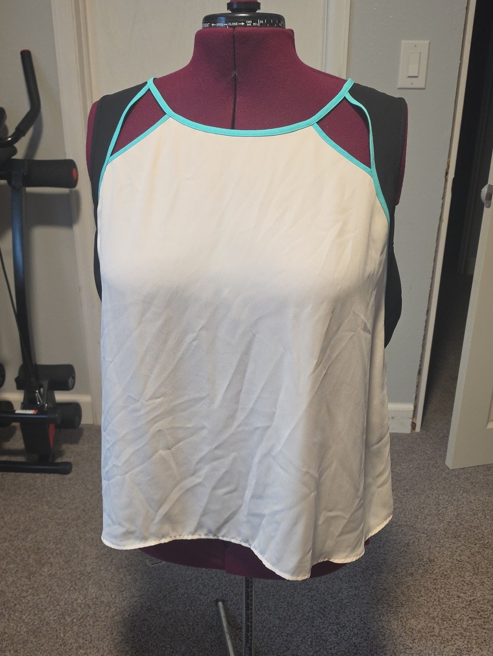 Lane Bryant White Sleeveless Tank with Black Sides and Teal Trim